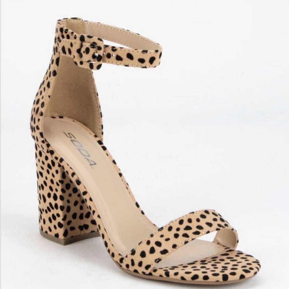 Soda Women's Leopard Print Tan and Black Heels